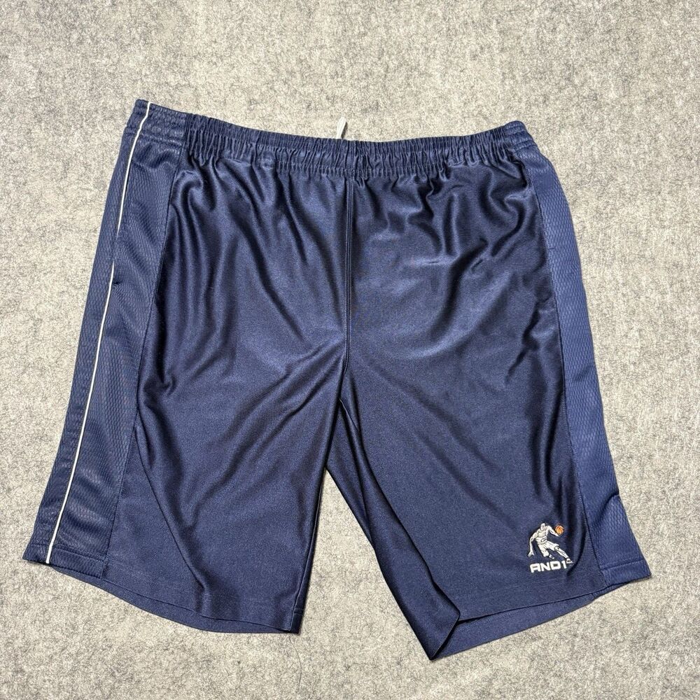 Vtg Y2K AND1 Basketball Shorts Mens Large Navy Blue Mesh The Player Embroidered